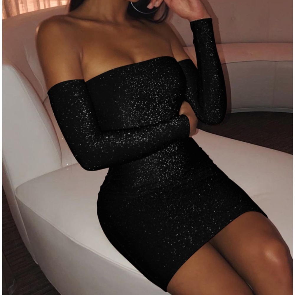 NWT off shoulder sparkle black bodycon dress